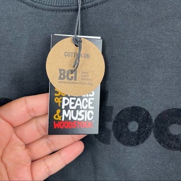 NEW Cotton On Black Woodstock Graphic Crewneck Sweatshirt Long Sleeve Womens XXS - Picture 4 of 8